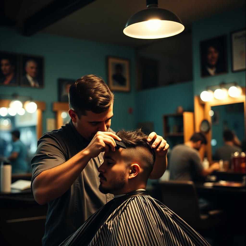 Barbero trabajando un corte en Dominu's